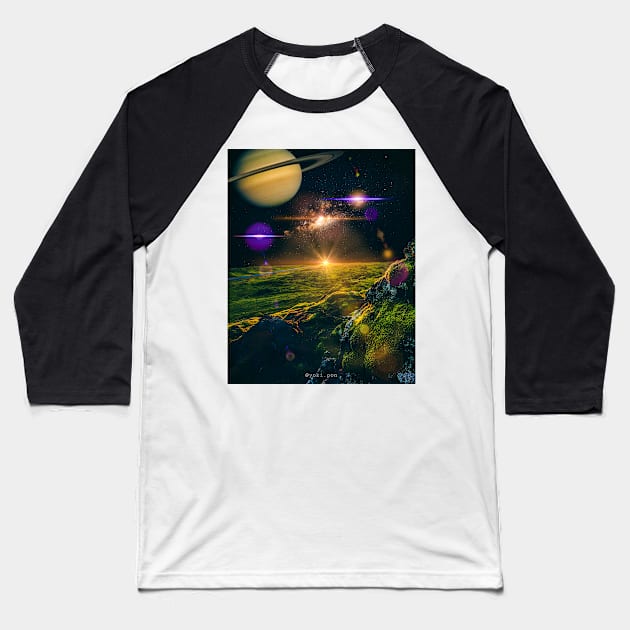 Glow Space Baseball T-Shirt by Yokipon Art